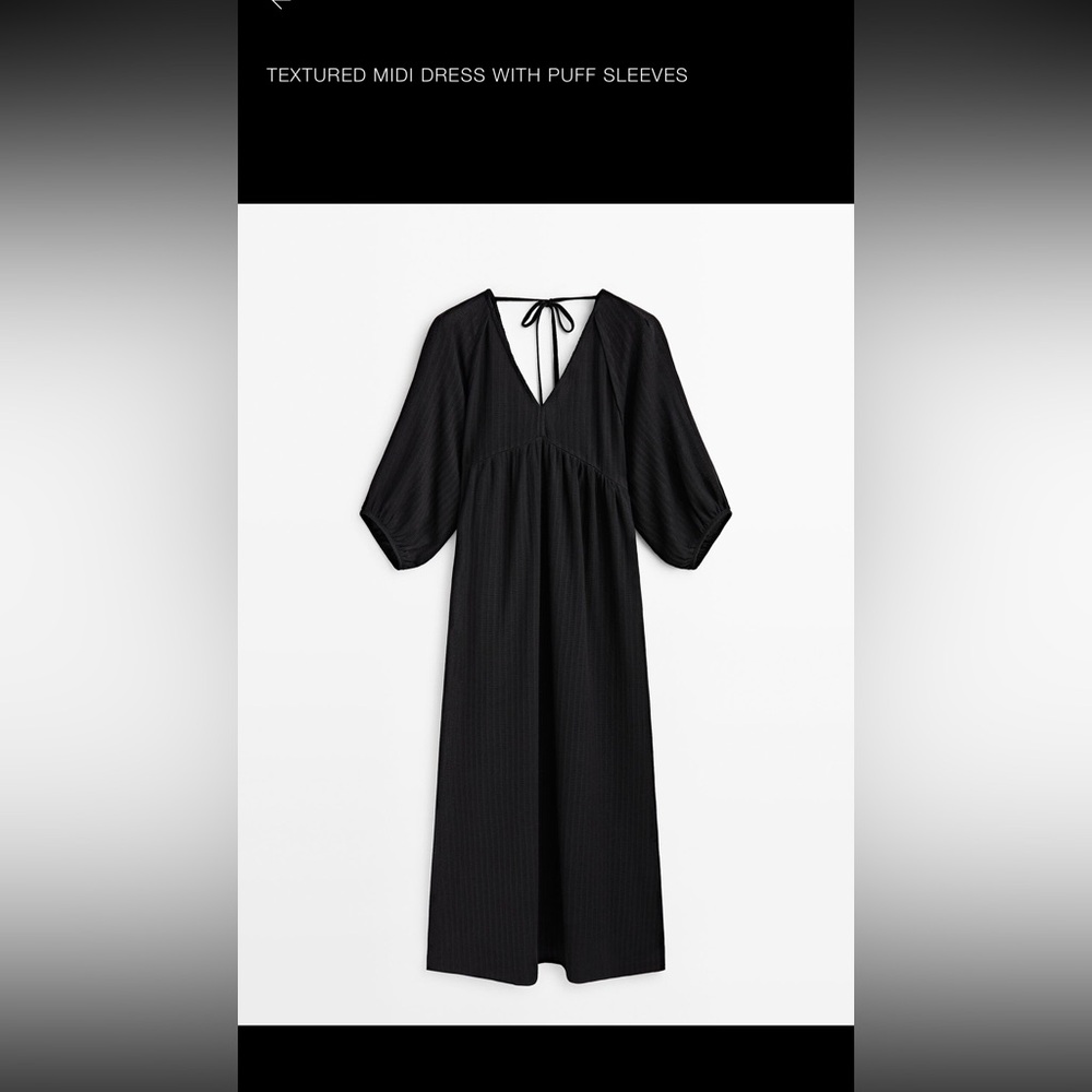 TEXTURED MIDI DRESS WITH PUFF SLEEVES